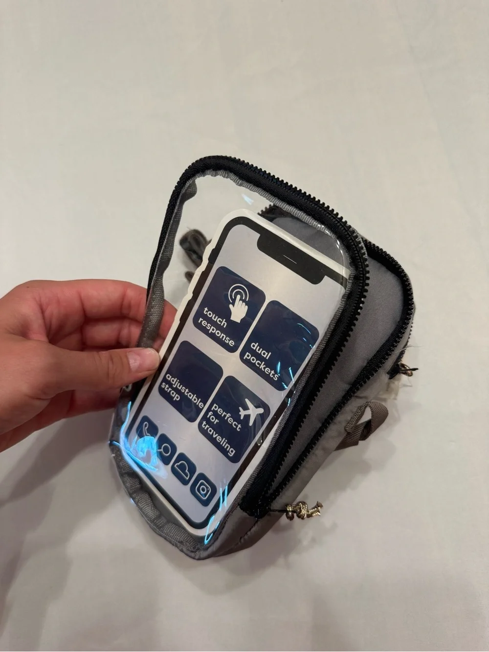 Clear Touch-Response Crossbody Phone Pouch in Gray